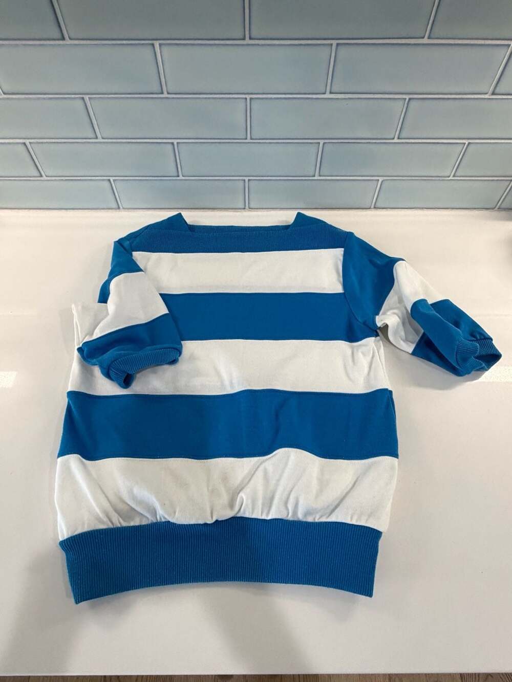 Vintage Blue and White Striped Boat Neck lightweight Sweatshirt